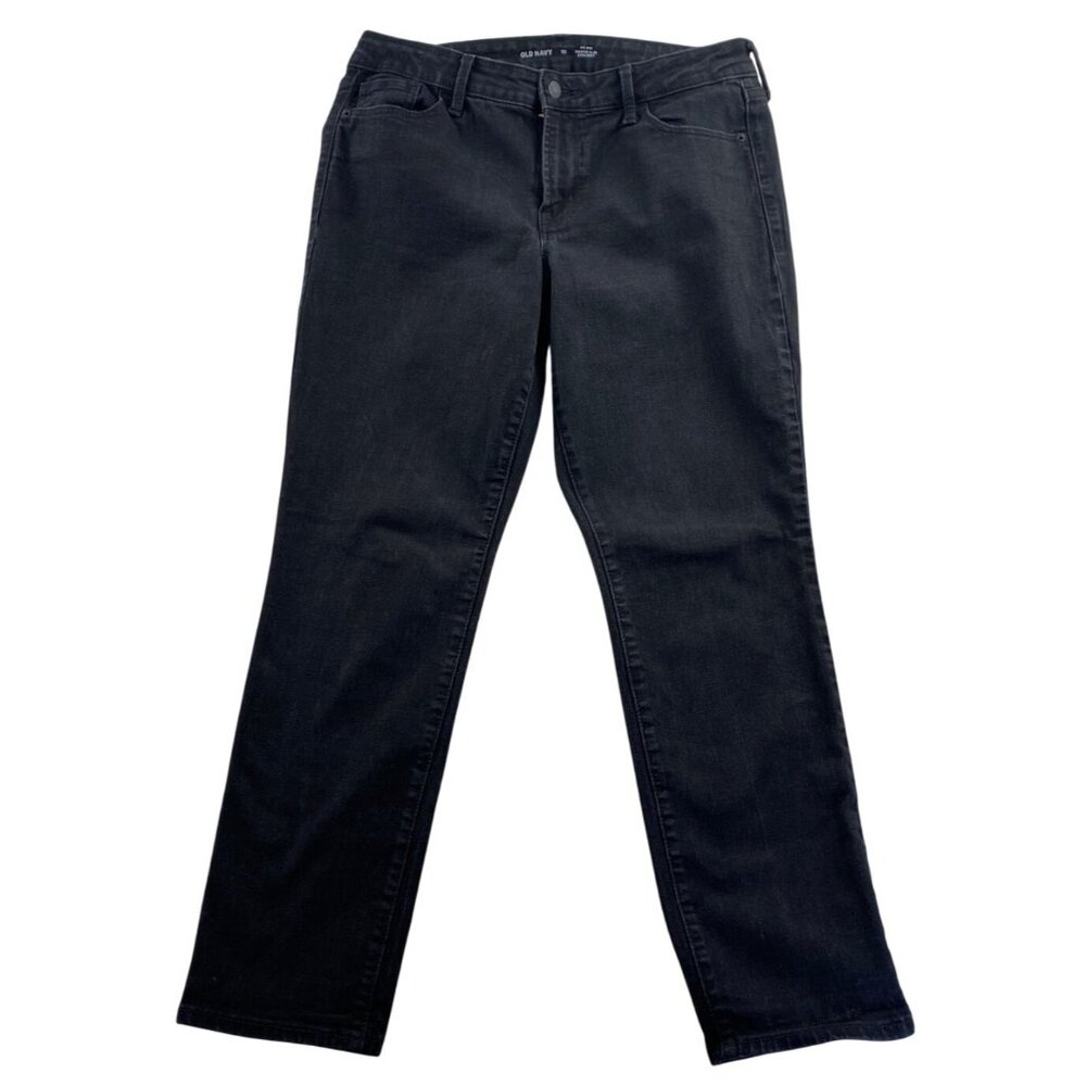 Old Navy Womens Mid Rise Power Slim Straight Black Jeans Size 10